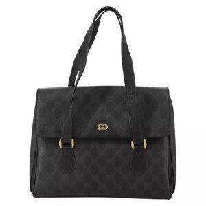 GUCCI GG Supreme Hand Bag PVC Leather Black Gold 116 02 080 Auth